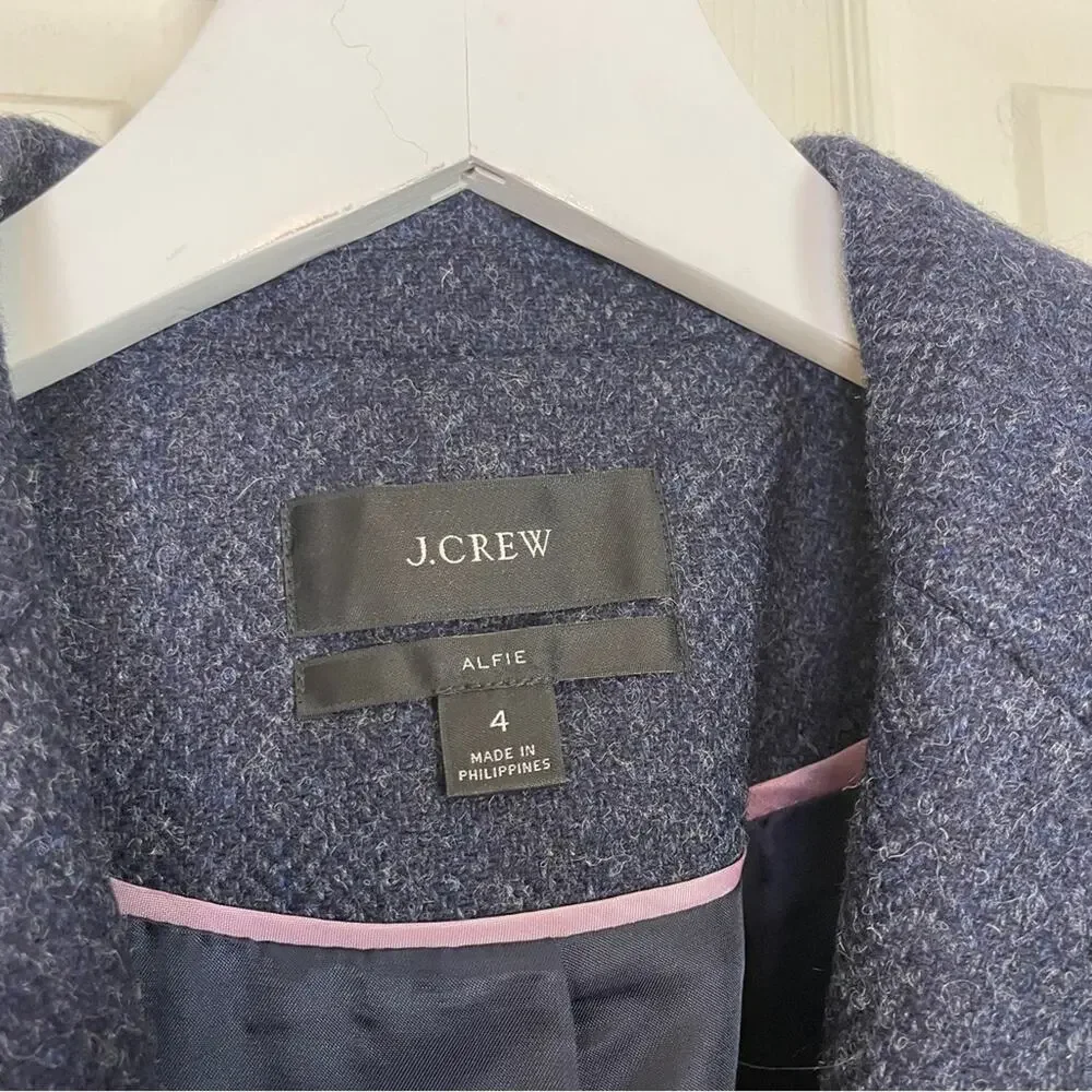 J. Crew Alfie Blue Herringbone Blazer English Wool Relaxed Modern Classic Sz 4